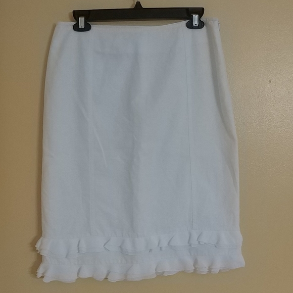 😎2 for $17😎 SILKLAND White Linen/Cotton Lined Skirt 6 - Picture 1 of 4